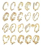 Honsny 20PCS 14K Gold Toe Rings for Women Girls, Open Adjustable Toe Ring Set CZ Flower Arrow Band Midi Tail Pinky Ring Summer Beach Gold Toe Jewelry Set for Teen