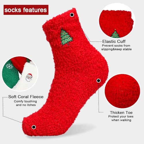 Image of Gloffer Christmas Socks,3 Pairs Soft Fuzzy Socks,Warm Winter Cozy Crew Socks,Colorful Festive Design Gift Socks for Women Men,Novelty Christmas Gifts