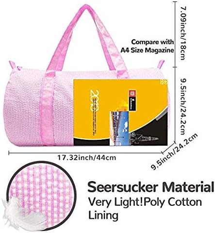 Kids Travel Overnight Bag Seersucker Carry On Lightweight Weekender Duffel Bag for Boys and Girls (Pink) X-large - Image 4