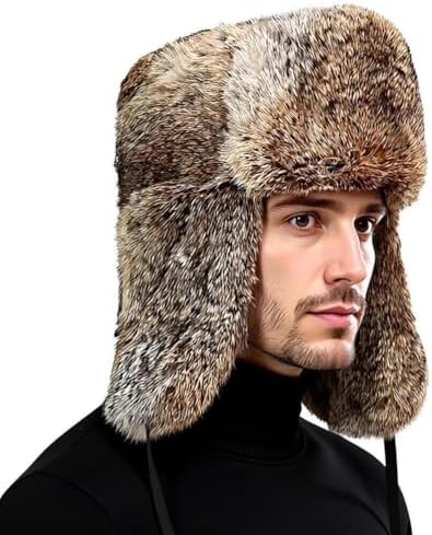 Furry Trapper Hat Faux Fur Russian Ushanka Trooper Men Hat Winter