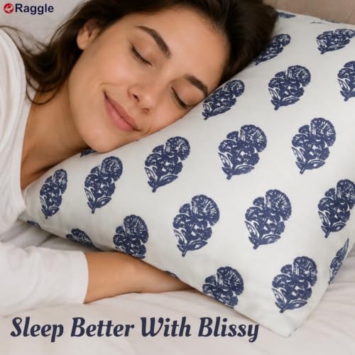 Image of RAGGLE Set of 4 Satin Silk Pillowcase for Hair and Skin Standard Size 18 inchX 28 inch with Soft Breathable Smooth Cooling Pillow Covers for Sleeping or Pillow Protector (4, Navy Blue Printed)