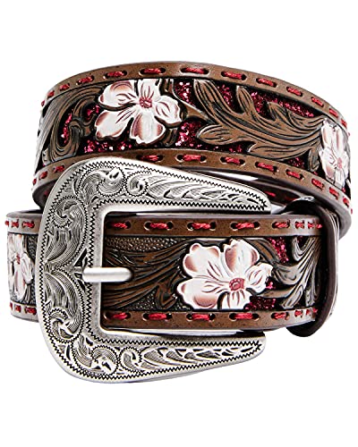 Shyanne Girls' Tooled Floral Glitter Underlay Belt - Shyf19bt1106