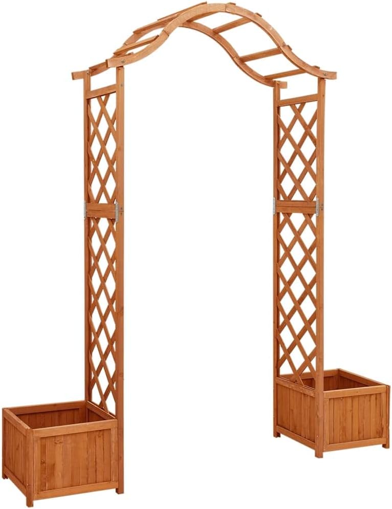 Garden Pergola with Planter Solid Firwood, Wooden Planter with Trellis, Planter Box with Trellis, Raised Garden Bed Outdoor for Plants Hanging Flower Baskets 68.9" x 15.7" x 80.3" Brown