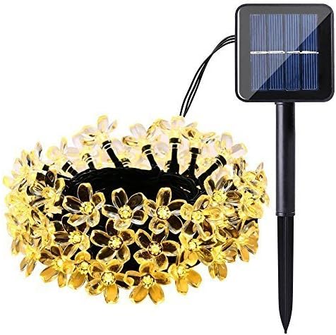 Qedertek Solar Flower String Lights, Cherry Blossom 22ft 50 LED Waterproof Outdoor String Lights for Patio,Lawn,Garden,Holiday and Festivals Decorations ( Warm White)
