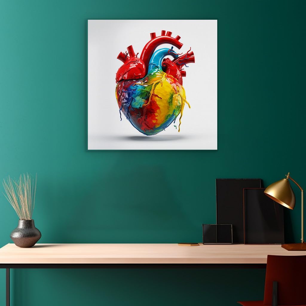 Canvas for Living room. A Kaleidoscope of Emotions: The Vividly Painted Heart Artwork That Drips With Color, 27 x 18 inch Canvas Wall Art - Contemporary Masterpieces - Modern Home Decor