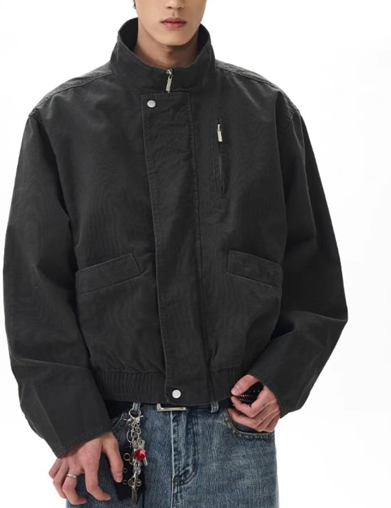 Men's Bomber Jacket Casual Lightweight Varsity Flight Jackets Long Sleeves Streetwear Loose Fit Short Coat