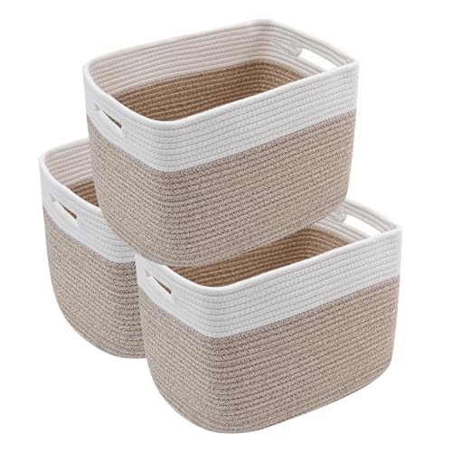 HZFTJOY 3 Pack Woven Rope Storage Baskets for Shelves,13.5"×11"×9.5" Storage
