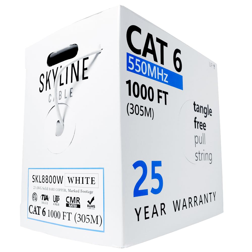 Skyline - Cavo di rete Ethernet Cat 6, CMR, 550 Mhz, 23 AWG, in rame nudo massiccio (scatola di imballaggio, 0,3 m, bianco)