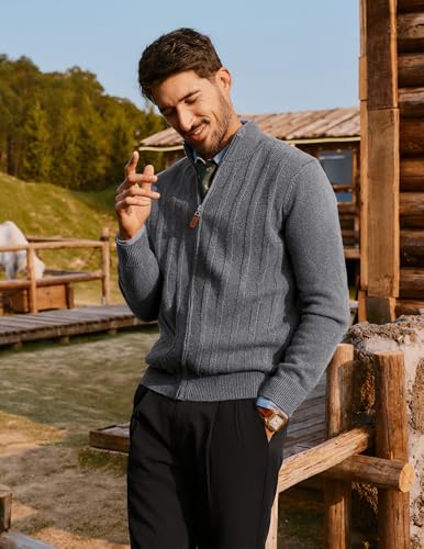 PJ PAUL JONES Men's Cardigan Sweater Full Zip Up Sweater Ribbed Knit Stand Collar Cardigans2