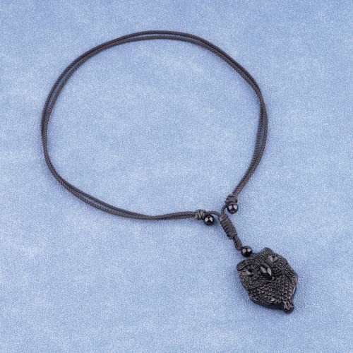 Black Obsidian Owl Necklace Natural Crystal Animal Talisman Protection Pendant Adjustable Rope Cute Owl Amulet Necklaces Spiritual Jewelry For Men Women #TOP2