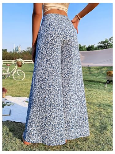 Floerns Women's Summer Beach Floral Pants High Waisted Wide Leg Palazzo Lounge Trousers3