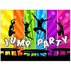 12 x uitnodigingskaarten Jump Party voor kinderverjaardag: de brutaal kleurrijke kaarten in trampoline-design zijn de…