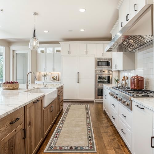Image of Lahome Modern Bordered Kitchen Runner Rugs Non Skid Washable, 2x6 Runners for Hallways Non Slip Ultra-Thin Hallway Rug, No Shedding Soft Carpet for Entryway Laundry Room Bedroom (2x6ft,Beige)