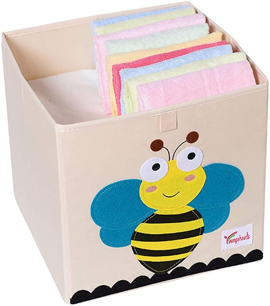 Lenosed Kids' Toys Storage Boxes Bins Foldable Washable Canvas Basket Organizer for Clothes Toys Books 33x33x33cm (Bee)