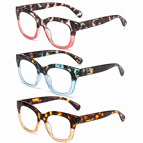 Image of Oversized Reading Glasses for Women,3 Pack Blue Light Blocking Computer Spring hinge Readers