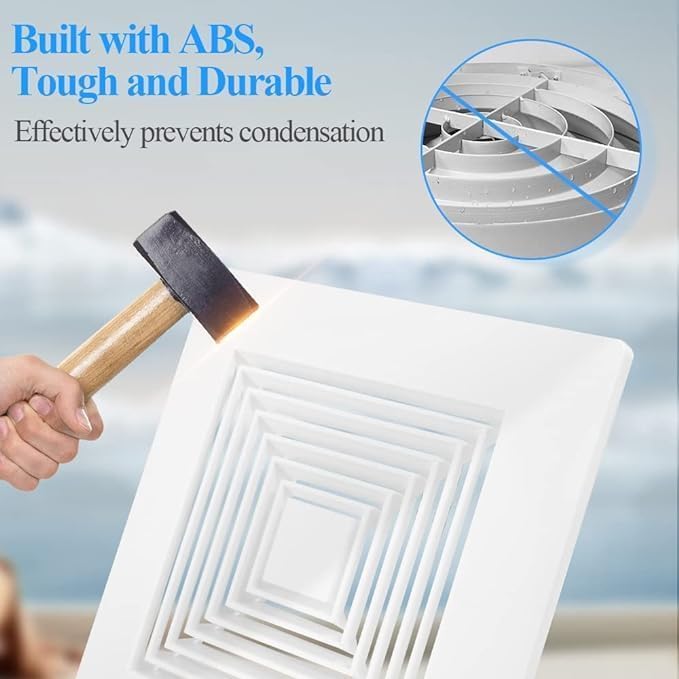 Miniatura 3 de WiseWater Cubierta de ventilador de baño de 9.6 x 9.6 pulgadas y rejilla cuadrada para ventilador de techo con resortes, cubierta de ventilación de