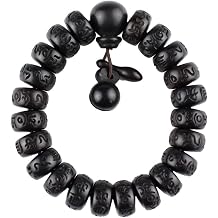 Wooden Beads Bracelet Lightning Struck Jujube Wood Black Bead Engraved with Sanskrit Words Mala Prayer Feng Shui Lucky For Women Men