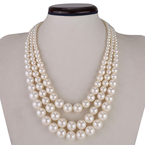 Kalse Multiple 3 4 5 Layer Simulated Pearl Strand Bib Pendant Long Necklace 17.3"-25"2