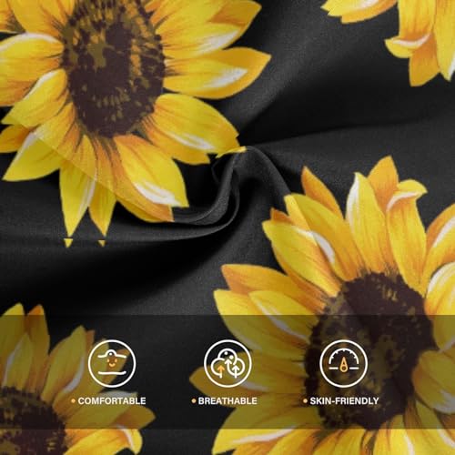 Image of Sunflower Floral Yellow Black Short Sleeve Hawaiian Button Down Shirts and Short Sets for Boys Toddler Summer Outfits