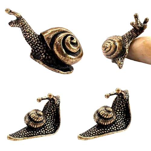 4Pcs Mini Brass Snail Statue Decor, Retro Copper Animal Sculptur for Garden