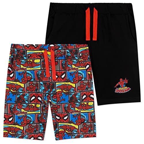 Marvel Short Garçon Spiderman, Lot de 2 Shorts en Coton avec Poches, Bermuda Enfant Garçon et Ado 2 à 14 Ans, Cadeau Spider Man Enfant (Red/Black, 4-5 Ans)