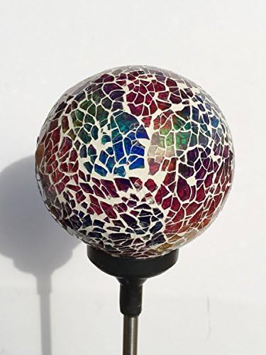 Colorful Ball Solar Lights (#Whitem003R), Solar Power Multi-Color Color Changing LED Mosaic Crackle Glass Ball Decorative Garden Yard Light Stake Lamp