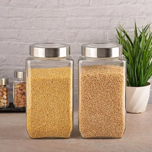 Image of Glassbunny Cube Fresh Glass Storage Jar with See Through Lid Transparent 3000ML Pack of 2 | Stackable, Easy Storage Jar | Air Tight Kitchen Glass Jar for Cookies Snacks