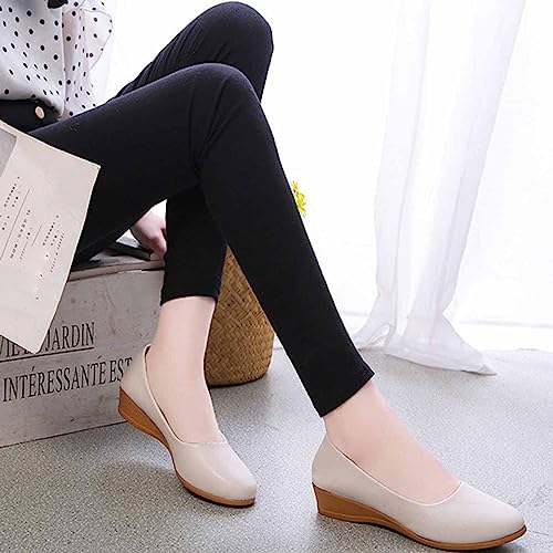 MSYINGL Women's Wedge Pumps,Leather Low Heeled Round Toe Wedge, Slip on Dress Pumps Shoes,Work Casual Walking Shoes4