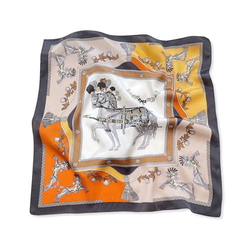 LumiSyne Foulards En Soie Femme Foulard Carré Motif Cheval Vintage Légers Satin Petits Écharpe Multifonctionnels Mouchoir Fichu Bandanas Cheveux Bandeau Au...