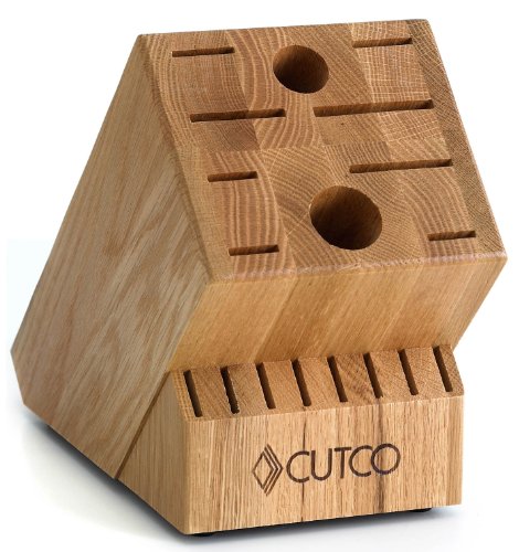 CUTCO Model 2018 Homemaker+8 Set Includes (8) #1759 Table Knives, (10) Kitchen Knives & Forks, #1748 Honey Oak knife block, #82 Sharpener, and #125 Medium Poly Prep cutting board