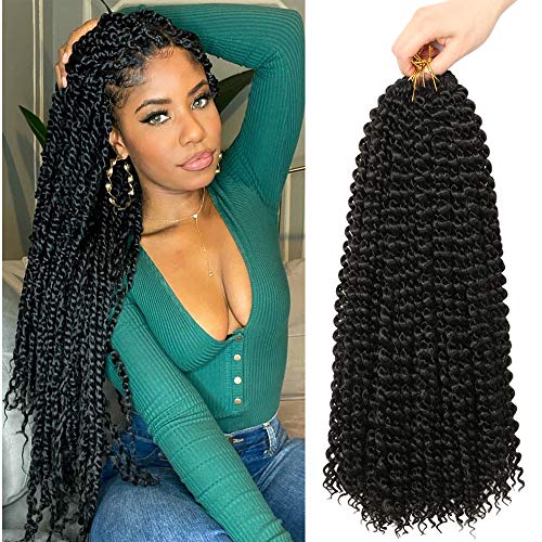 Ubeleco 18 inch Passion Twist Hair, 22 Strands/pack Water Wave Crochet Hair Passion Twist Braiding Hair for Passion Twist Crochet Hair Bohemian Synthetic Crochet Hair Extensions (7pcs,1B)