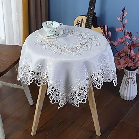 Small Square White Tablecloth Elegant Lace End Beside Table Table Cover for Wedding Party Home Kitchen Living Room Decoration 85x85cm Cover