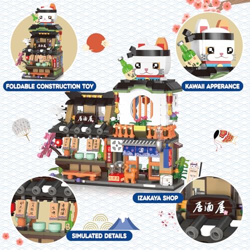Image of NEWABWN Japanese Street View Izakaya Shop Mini Building Blocks, MOC Creative Cute Japanese Toys Model Set, 809 PCS Simulation Architecture Construction Toy, Gift for Adults Kids Girls Boys 6-12
