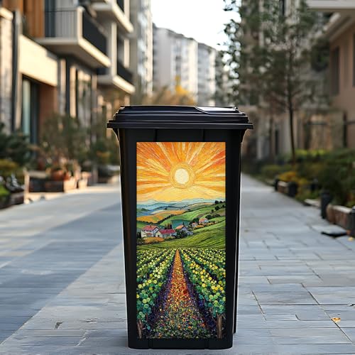 Image of Trash Can Cover Trash Can Decoration Trash Can Stickers Garbage Can Decoration - 14.6x32.3 Inch Vibrant Countryside Landscape with Sun, Farm and Green Fields