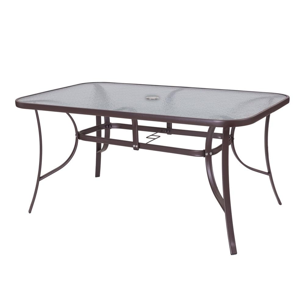 LOLAhome Mesa de jardín Neila de Cristal y Acero marrón de 150x90x72 cm (Neila 150cm)