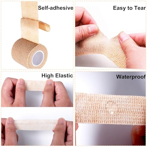 Selbstklebender Verband, 12 Rollen Selbsthaftende Bandage, Verband Selbstklebend Fingerpflaster Selbsthaftend Elastische Haftbandage Fixierbinde Selbstklebend für Erste Hilfe Finger(2,5cmx4,5m)