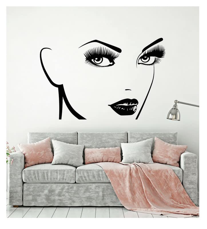 Vinyl Wall Decal Beautiful Girl Face Beauty Salon Makeup Eyelash Sticker-image-17