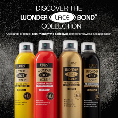 wonder lace bond adhesive spray - supreme extreme firm hold 27 fl oz 80ml  fast drying no residue no build up powerful hold all-day hold daily wig application