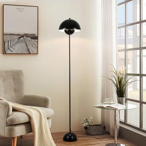 Image of Mid-Century Modern Metal Bud Floor Lamp for Home and Office, Glossy Black