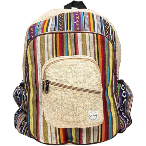 Large Boho Hippie Hemp Backpack - Lightweight Multi-Pocket Bookbag for College, Travel, and Hiking, Fits up to 15.6