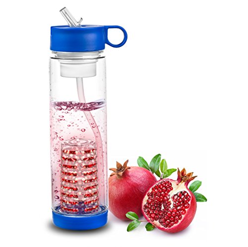 Filter Water Bottle - Fruit Infuser - Best Personal Outdoor Drink - Sports, Hiking, Camping, Fishing & Beach - A Must Survival Cooling, Travel, Backpack Accessories - Clear Bottles with Straw Purifier