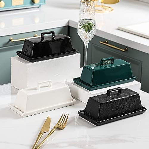 Miniatura 3 de Sizikato Mantequillera de porcelana con tapa, blanco puro, 7.5 pulgadas