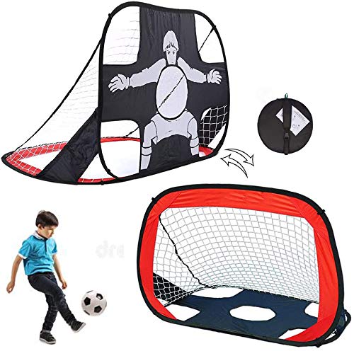 Wuuudi Portería de fútbol para niños, 2 unidades, plegable, 2 en 1, portería de fútbol para interior, exterior, jardín (110 x 80 cm)