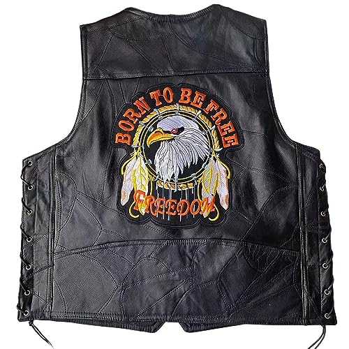 WalnutKing Leren motorvest voor heren, geborduurde patch, Amerikaanse adelaar, Eagle-1, L