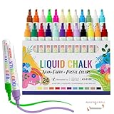 IJIANG Chalk Markers 24 Colors with 6mm Reversible Chisel - Bullet Tip, Liquid Chalk Markers - Dry & Wet Erase Pens for Blackboard Chalkboard Whiteboard, Calendar Cars Window Glass