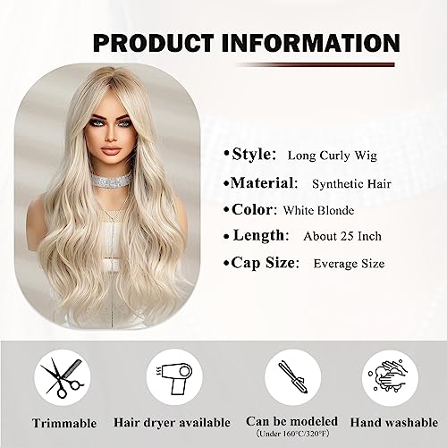 HAIRCUBE Long White Blonde Wigs for Women Synthetic Hair Wig with Fringe, Ash Blonde, average size - Image 3