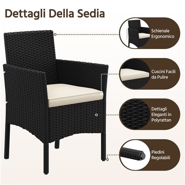 Yaheetech Set da Giardino in Rattan, 4 Posti, con divano a 2 posti, 2 sedie, tavolo e cuscini per seduta resistente alle intemperie, Salotto da Siardino Esterno, per Terrazza Balcone Patio