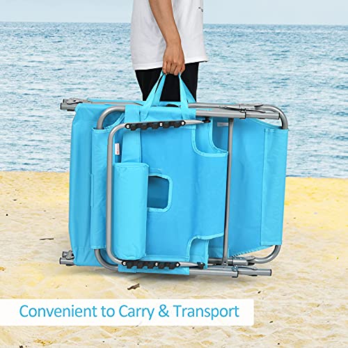 Giantex Beach Chair Chaise Lounge - Tanning Chair With Face Arm Hole, Detachable Pillow, Adjustable Backrest, Side Pocket, Carry Handle, Outdoor Folding Lounge Chair, Sunbathing Chair (1, Turquoise) #TOP4