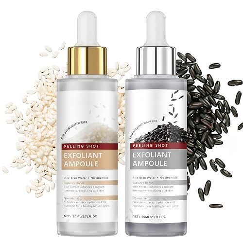 Glow Rice Ampoule Duo – White & Black Rice Peeling Serum – Exfoliant Gesicht Ampulle mit Niacinamid & BHA – Porenreiniger & Feuchtigkeitspflege für Strahlende Haut