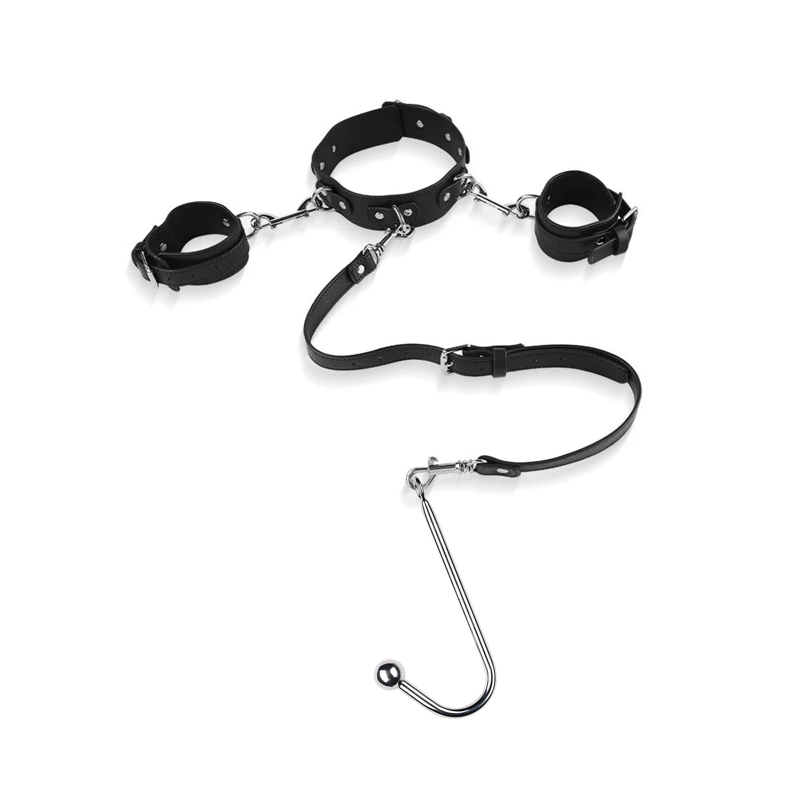 Conjunto BDSM Bondage Esposas de Cuero Buttplug de Metal Collar Fetichista Gancho Anal Conjunto de Bondage Extremo con Esposas Gancho Anal Juguete Sexual Erótico SM para Parejas Mujeres y Hombres